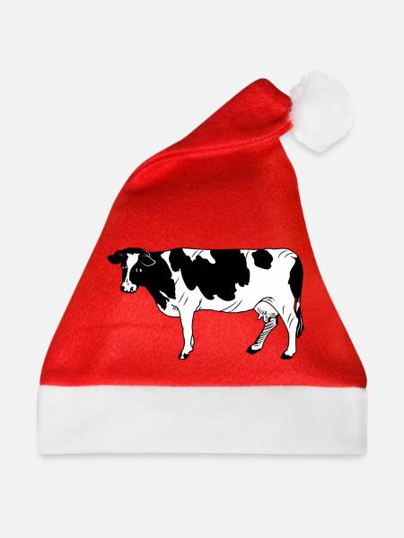 Kuh schwarzpelzig - Weihnachtsmütze - Rot - Vorne