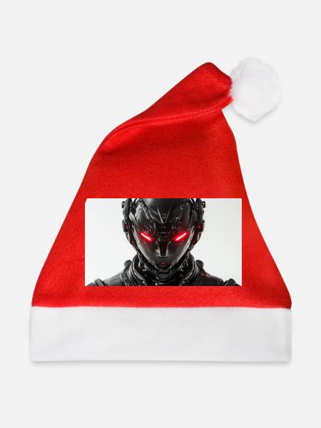Futuristischer Roboter mit rot leuchtenden Augen - Weihnachtsmütze - Rot