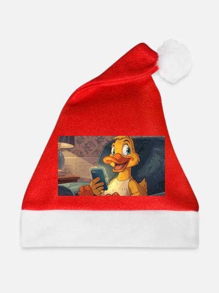 Ente am Smartphone - Weihnachtsmütze - Rot