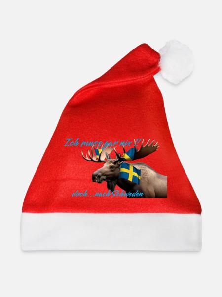 Nordic Moose mit Schwedenflagge - Weihnachtsmütze - Rot