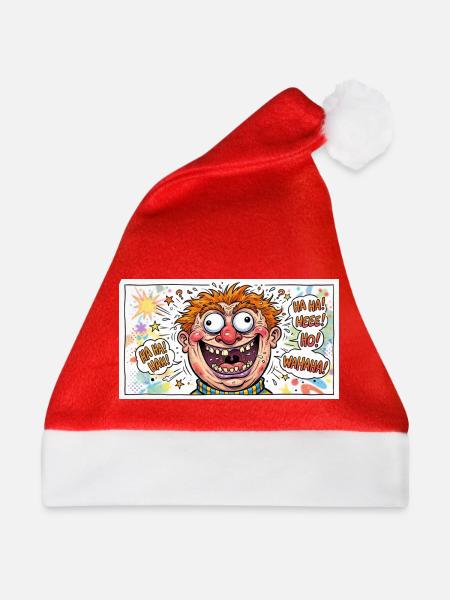 Kunterbuntes Cartoongesicht - Weihnachtsmütze - Rot