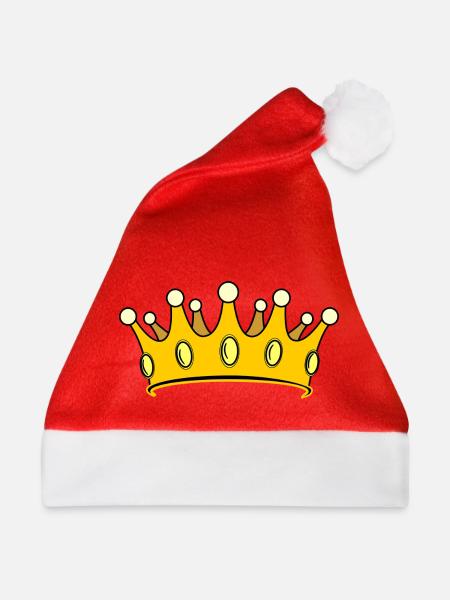 Krone golden mit Perlen. - Weihnachtsmütze - Rot - Vorne