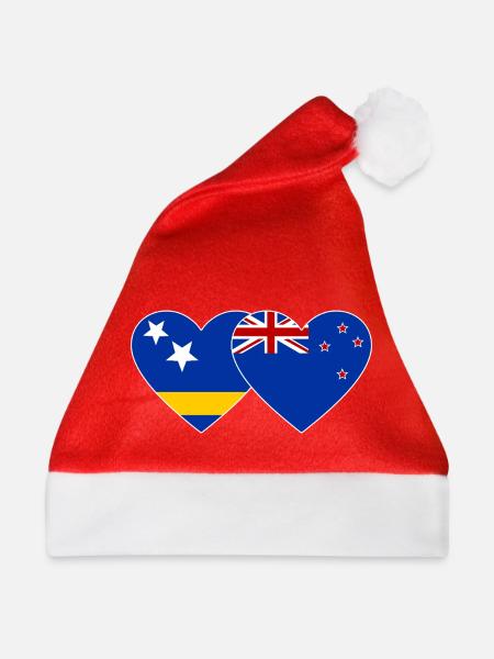 Curacao_Neuseeland_Flagge_Herz - Weihnachtsmütze - Rot