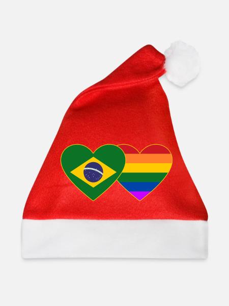 Brasilien Regenbogen Flagge Herz - Weihnachtsmütze - Rot