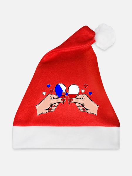 Tschechien Frauenhände Herzpuzzle - Weihnachtsmütze - Rot - Vorne