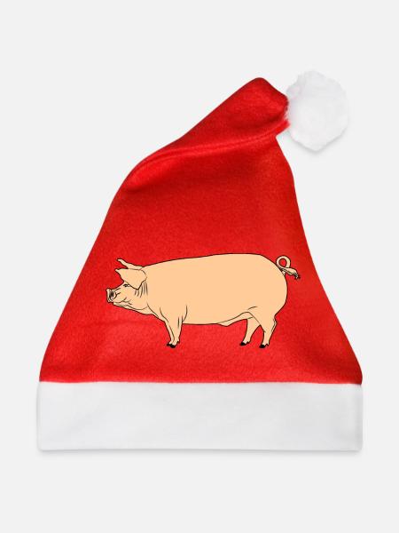 Rosa Schwein - Weihnachtsmütze - Rot - Vorne