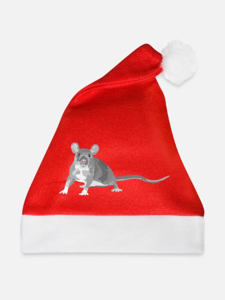 Graue Maus Illustration Ratte Nagetier - Weihnachtsmütze - Rot