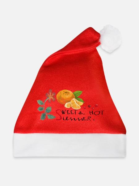 Zitrusfrucht Blüten Ornament - Weihnachtsmütze - Rot