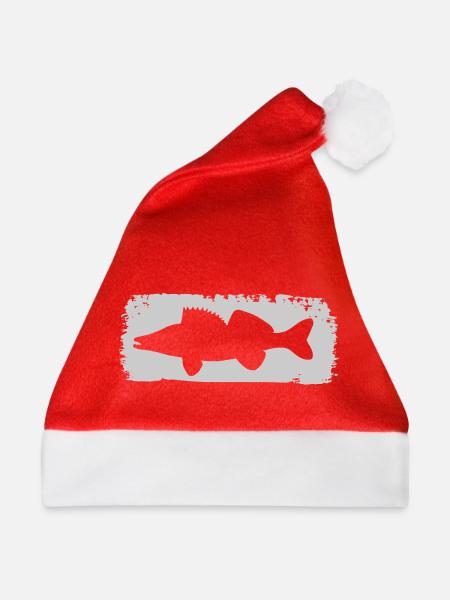 Zander im Farbstrich - grau - Weihnachtsmütze - Rot