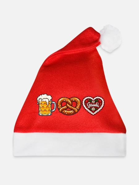 Bier Brezel & Lebkuchenherz –  Volksfest Motiv - Weihnachtsmütze - Rot