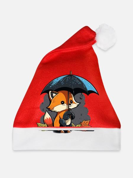 süßer Fuchs mit Regenschirm - Weihnachtsmütze - Rot