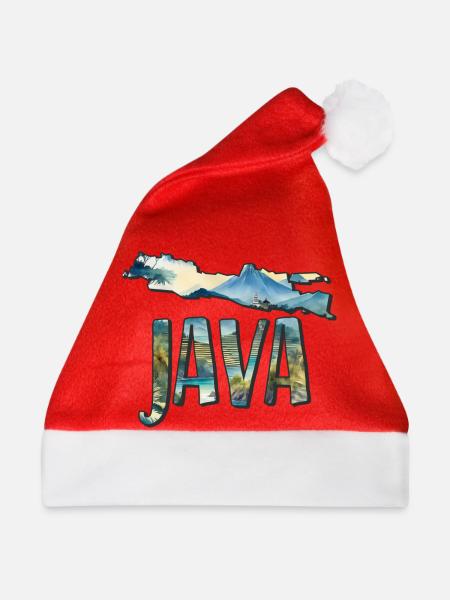 Aquarell Landkarte Java - Weihnachtsmütze - Rot