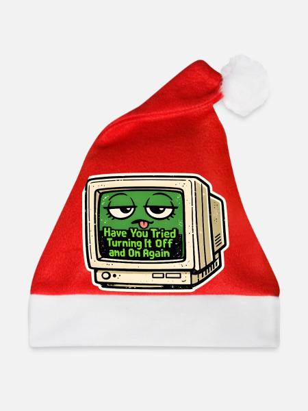 Grüner Retro-Bildschirm Tech-Witz - Weihnachtsmütze - Rot - Vorne