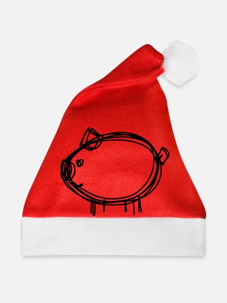 Schwein handgezeichnet - Weihnachtsmütze - Rot