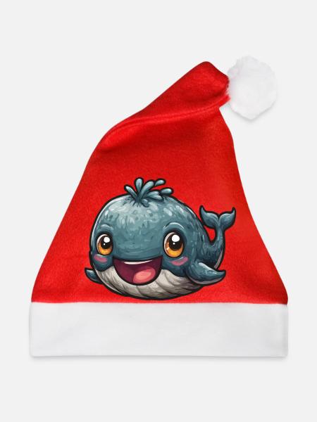Kuschelige Blauwal-Illustration - Weihnachtsmütze - Rot