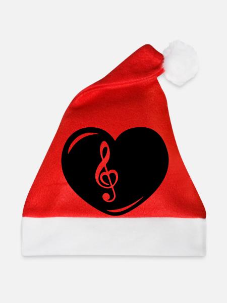 Herz mit Musiktaste - Weihnachtsmütze - Rot
