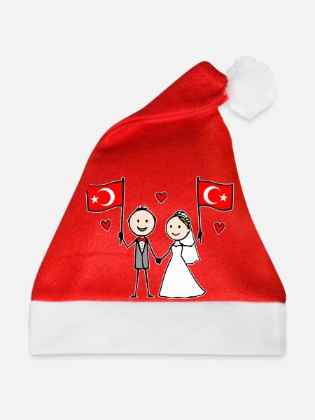Hochzeitspaar Türkei Flagge - Weihnachtsmütze - Rot - Vorne