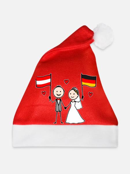 Hochzeitspaar Österreich Deutschland Flagge - Weihnachtsmütze - Rot - Vorne