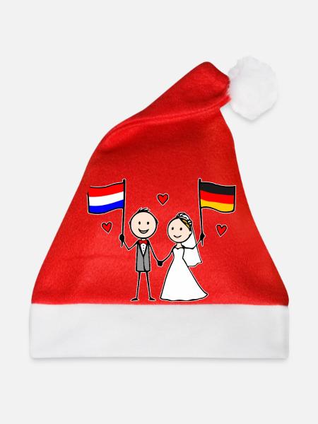 Hochzeitspaar Holland Deutschland Flagge - Weihnachtsmütze - Rot - Vorne
