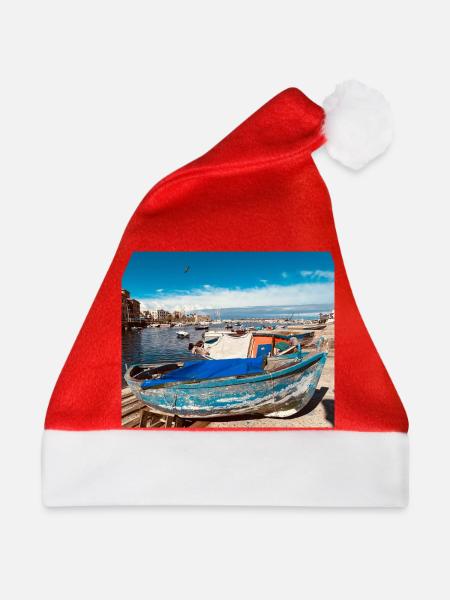 Blaue Boote im Hafen - Weihnachtsmütze - Rot
