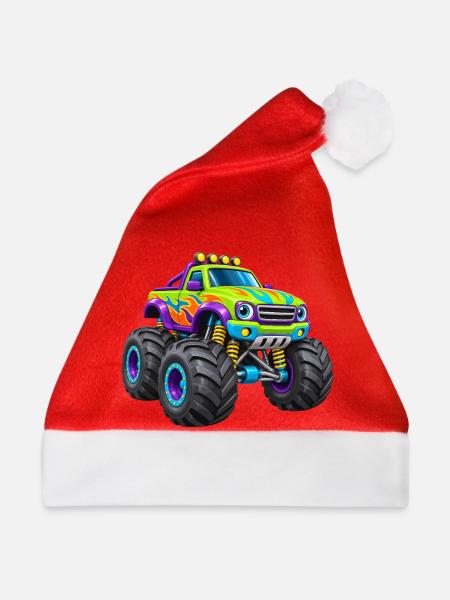 Bunter Monstertruck Flammen-Design - Weihnachtsmütze - Rot