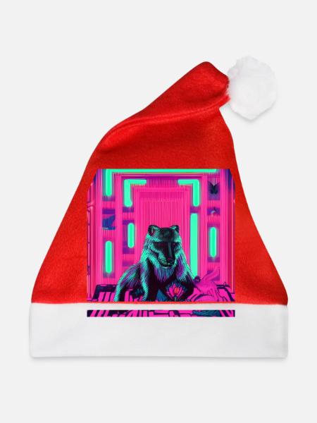 Wolf neon - Weihnachtsmütze - Rot - Vorne