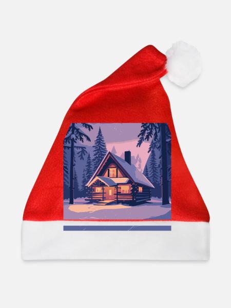 Hütte im Wald - Weihnachtsmütze - Rot