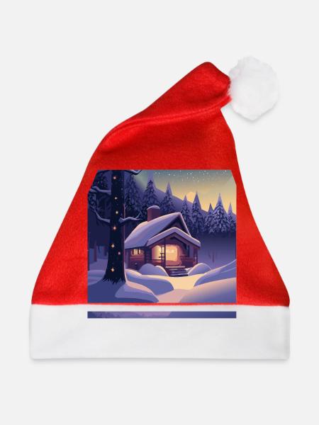Hütte im Wald - Weihnachtsmütze - Rot