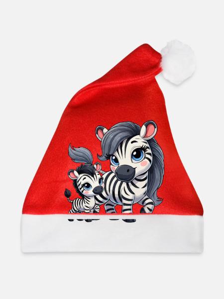 Zebra-Mutter mit Kind - Weihnachtsmütze - Rot