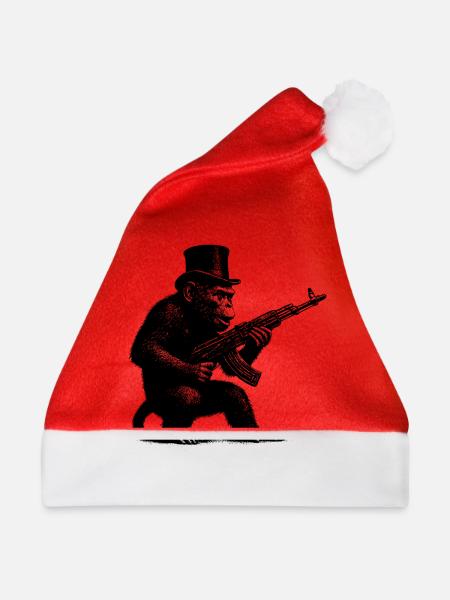 Affe mit Maschinengewehr - Weihnachtsmütze - Rot