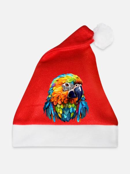 Papagei im Polygon Design - Weihnachtsmütze - Rot