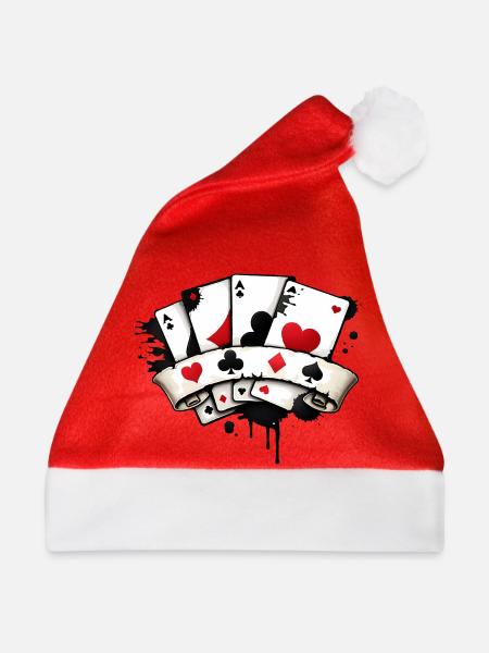 Poker Karten Symbolik Illustration  - Weihnachtsmütze - Rot