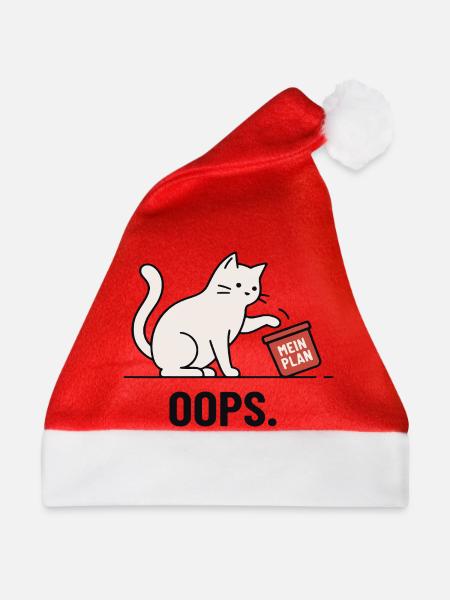 Mein Plan… Oops – Lustige Katze - Weihnachtsmütze - Rot