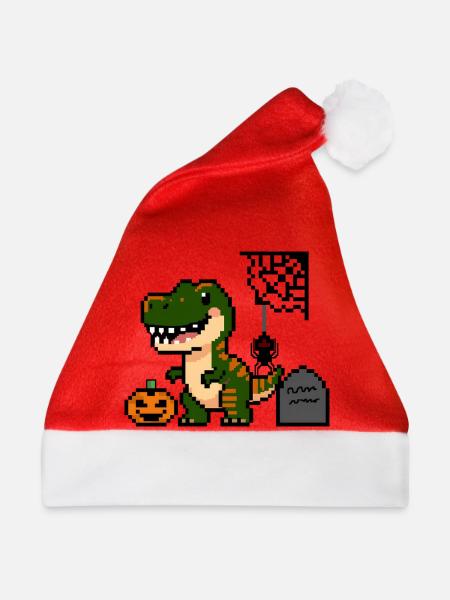 Pixel Art Dinosaurier für Halloween! 🎃🦖 - Weihnachtsmütze - Rot
