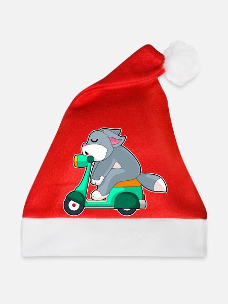 Katze Motorroller - Weihnachtsmütze - Rot
