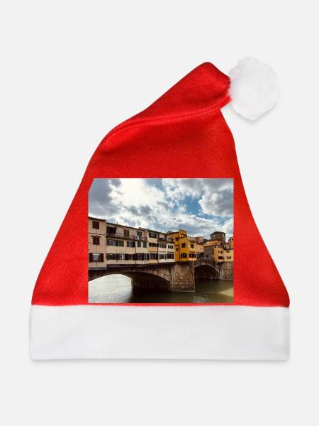 Bunte Mietshäuser am Fluss - Weihnachtsmütze - Rot