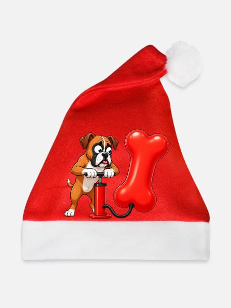 Boxerhund pumpt riesigen Knochenballon - Weihnachtsmütze - Rot