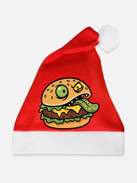 Cheeky Burger Maskottchen-Tee - Weihnachtsmütze - Rot