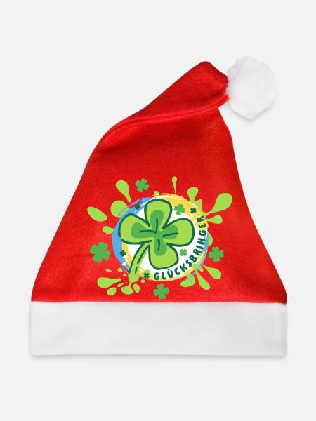 Glücksbringer – buntes Kleeblatt - Glücksklee  - Weihnachtsmütze - Rot
