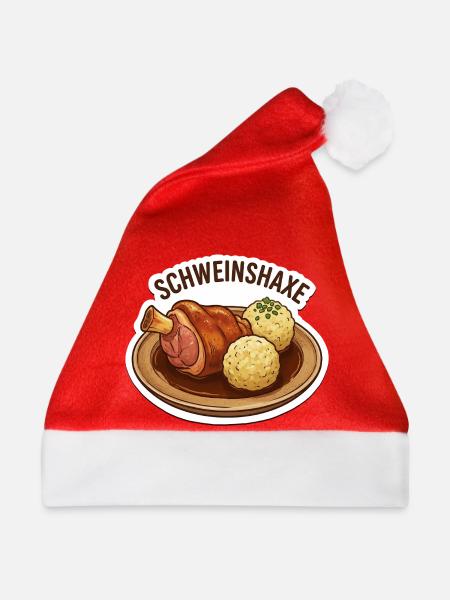 Schweinshaxe Plate Sticker Optik  - Weihnachtsmütze - Rot - Vorne