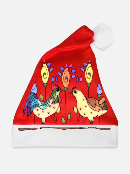 Henne und Hahn - Weihnachtsmütze - Rot