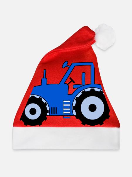 Traktor blau - Weihnachtsmütze - Rot