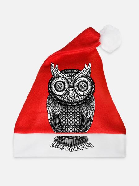 Eule Uhu Kauz - Weihnachtsmütze - Rot - Vorne