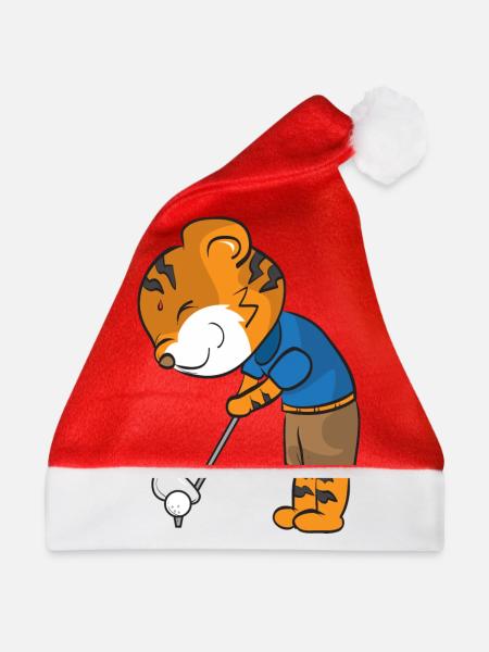 Tiger Golfschläger Abschlag Wood Geschenk Golf - Weihnachtsmütze - Rot - Vorne