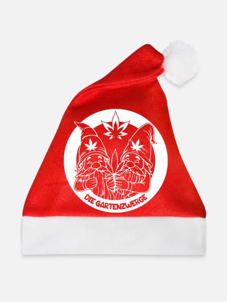 Kiffer Gartenzwerge mit Hanfblatt - Weihnachtsmütze - Rot