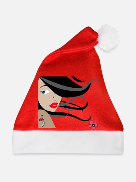 Elegante Frau mit Blumen und Tattoos - Weihnachtsmütze - Rot