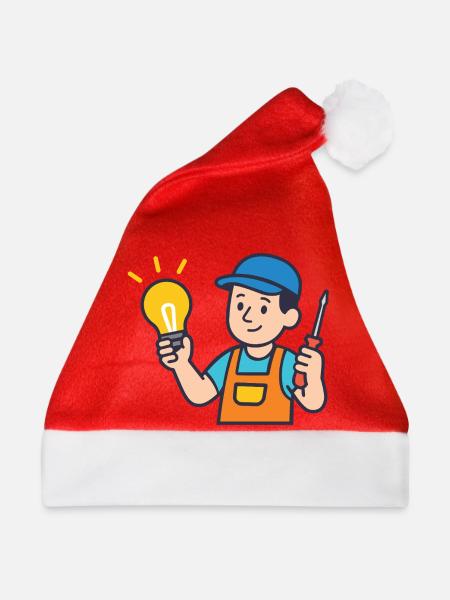 Handwerker mit Glühbirne und Schraubendreher - Weihnachtsmütze - Rot