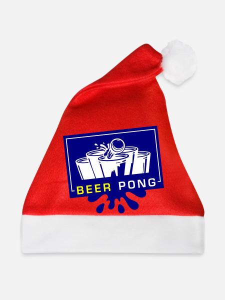 Beer Pong Becher Blau Gelb - Weihnachtsmütze - Rot