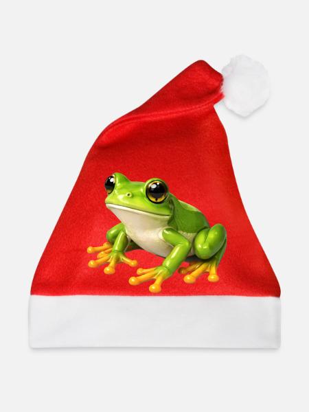 Grüner Frosch Illustration - Weihnachtsmütze - Rot