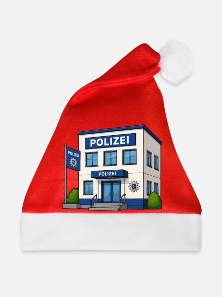 Polizei Cartoon Gebäude Druckdesign - Weihnachtsmütze - Rot
